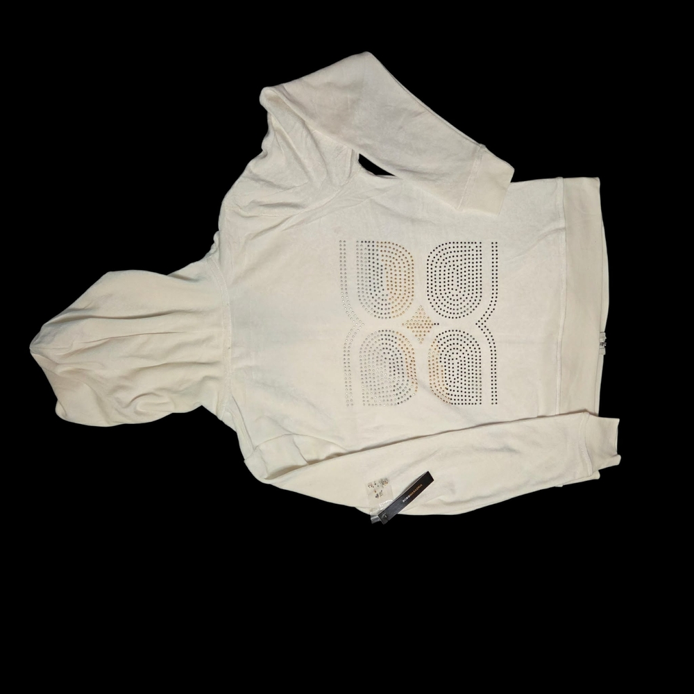 BCBGMaxAzria Ivory Rhinestone Logo Zip Hoodie - Picture 3 of 6
